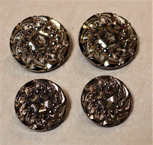 FOUR BEAUTIFUL ANTIQUE BLACK & GOLD GLASS BUTTONS - Picture 1 of 2