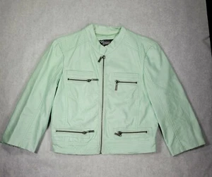 Woman's Daytrip Faux Leather Polyurethane Jacket Mint Green Size Large UNIQUE - Picture 1 of 10