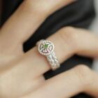 Adjustable Lace Woven Open Ring Green Crystal  Stone Ring  Gift
