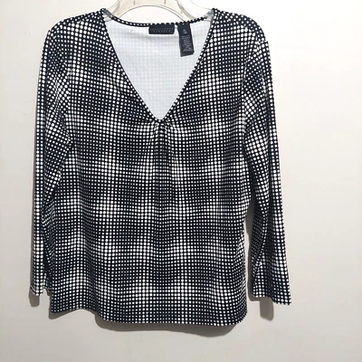 Апостроф женщин 18 эластичной пуловер блузка верхний черный белый горошек V шеи - Изображение 1 из 4