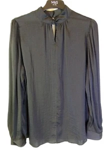 M&S Black Top Long Sleeve Keyhole Blouse Size 16 rrp£25 Formal Evening - Picture 1 of 5