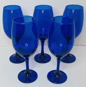 Juego de 5 copas de vino sopladas a mano azul cobalto vintage 14 oz usadas en excelente estado - Imagen 1 de 9