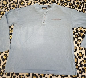 Vtg, Harley-Davidson, Long Sleeve, Henley, Shirt, Men's XL, Green, Metal Snaps - Picture 1 of 7