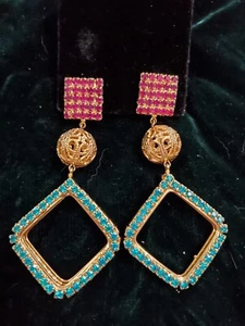 PENDIENTES CUADRADOS DE COLECCIÓN ROSA NARANJA TURQUESA ESTRÁS ENVÍO GRATUITO - Imagen 1 de 3