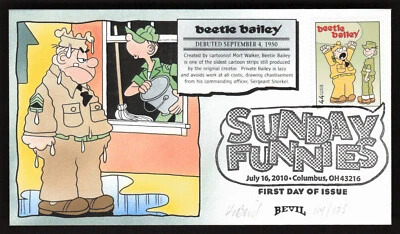 beetle bailey Sunday Funnies Scott 4467 Hand Painted FDC Cover Bevil w/COA /175 - Image 1 of 2