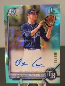 2022 Bowman Draft Ryan Cermak 1st Chrome Aqua Wave Refractor Auto Rays #d/199 - Picture 1 of 6