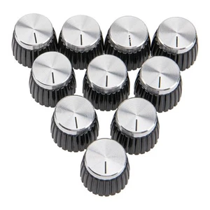 10Pcs Amplificatore Chitarra Push on Fit Manopole Nero con Tappo Alluminio Argento T... - Foto 1 di 5