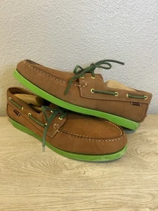 Vtg Sebago Docksides Loafers Boat Shoes Sz 10 W LEATHER Brown/Green Made In USA - Picture 1 of 9