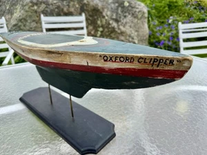 Antique Vintage 28 In Wood Pond  Model Sailboat Qxford Clipper Green PAINT - Picture 1 of 4