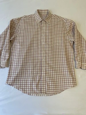 Brooks Brothers 男式 L 长袖白色和红色纽扣正装衬衫 15-32 — 第 1/4 张图片