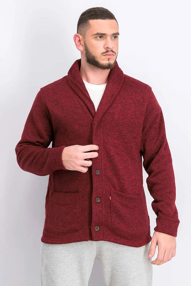Levi's Mens Sweater Cabernet Red Size Large L Rand Shawl-collar Cardigan 292