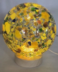 Murano Style Blown Glass Orb/Ball w/Lighted Wooden Led Base Lamp RARE - Picture 1 of 9