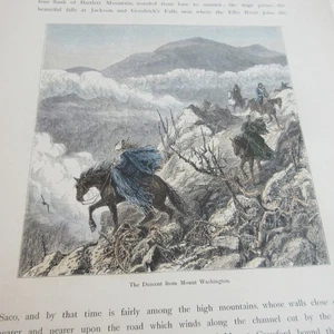1872 Kupferstich Handfarbe Anständig vom Mt Mount Washington NH New Hampshire Pferd - Bild 1 von 9