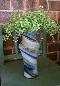 Vintage mundgeblasene Kunst Glas Krug Vase Wirbel mehrfarbig 8" - Bild 1 von 6