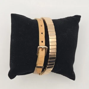 Michael Kors Thin Link Double Wrap Heritage Buckle Bracelet Rose Gold & Leather - Picture 1 of 14