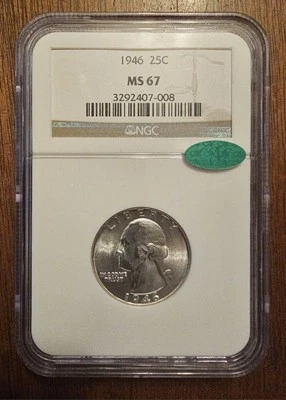 Blast White 1946 Washington Quarter MS-67 NGC CAC Green Bean - Image 1 of 4