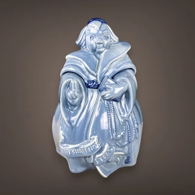 Red Wing Pottery Friar Tuck Cookie Jar Thou Shalt Not Steal Light Blue Glaze - Image 1 of 4