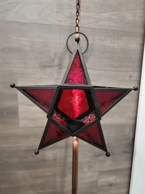 Vintage Moroccan Star Style Hanging Tea Light Votive Candle Lantern Red Garden - Image 1 of 4