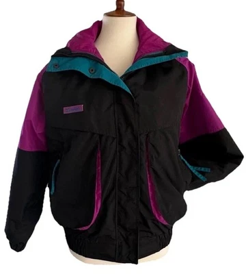 Vintage 90s Columbia Powder Keg 3 in 1 Ski Jacket Womens Sz M Black Purple Teal - Image 1 of 4