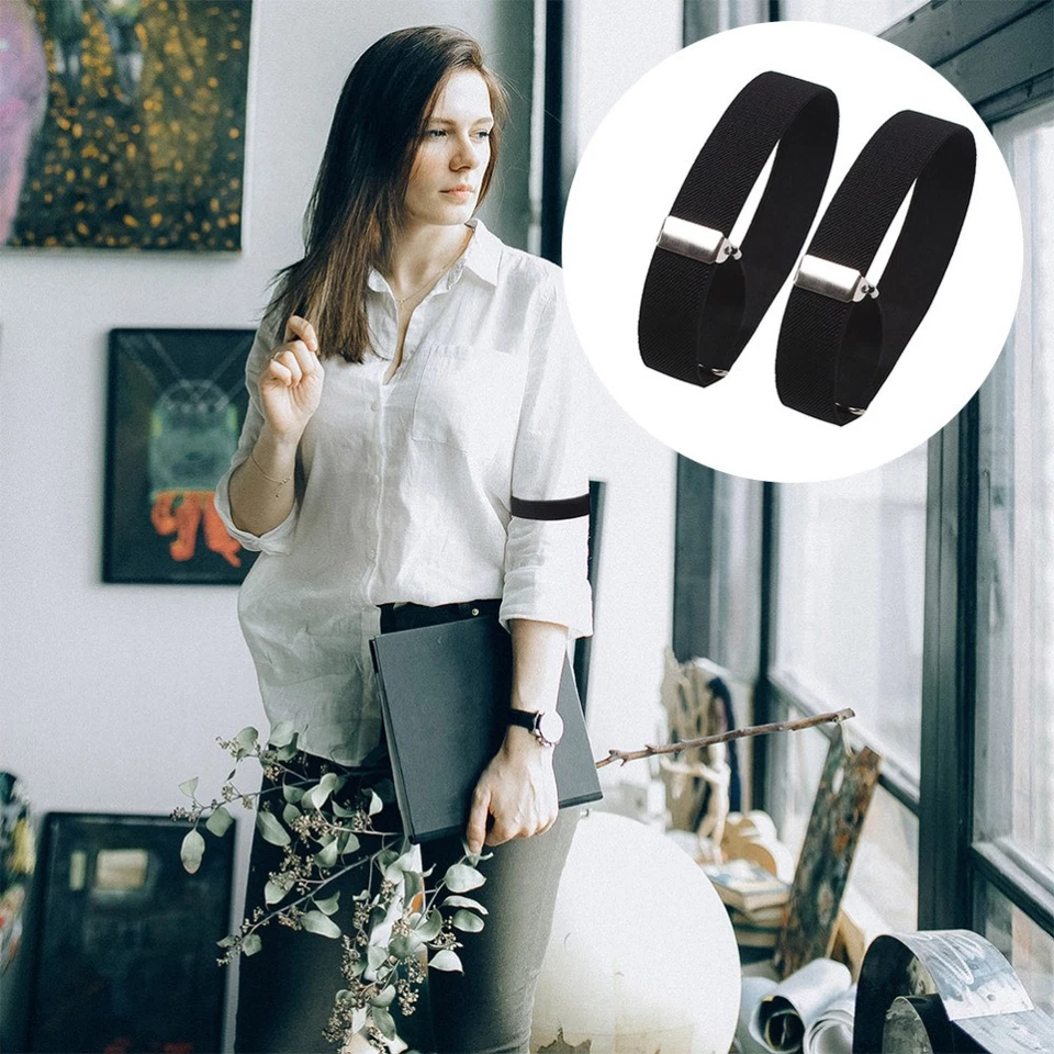  2 Pairs Elastic Straps Shirt Sleeve Holders Women Adjustable Garters - Immagine 1 di 4