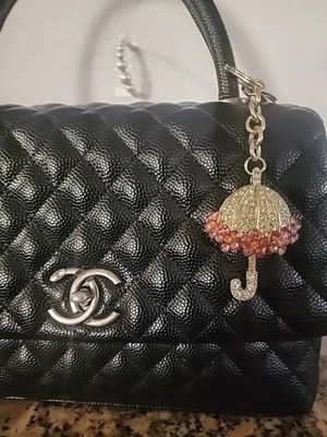 Sparkling Pink Parasol, Handbag Charm  Backpack Luggage , Zipper Pull , Keychain - Image 1 of 4