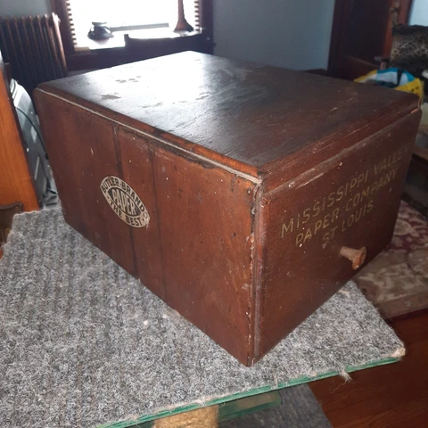 vintage Wood file card cabinet.Early 1900s... st lous paper company Cover