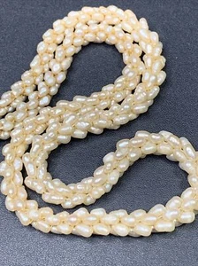 Vintage Intricate WOW Hand Woven Cream white rice pearl Necklace 18” - Picture 1 of 12