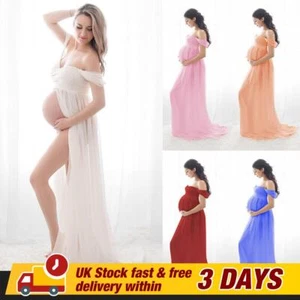 UK Pregnant Women Off Shoulder Maxi Dress Maternity Photography Photo Shoot Gown - Picture 1 of 23