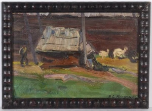 Vasili Karkots (1926-2005) "Village motif" oil painting, 1966 (m) - Picture 1 of 3