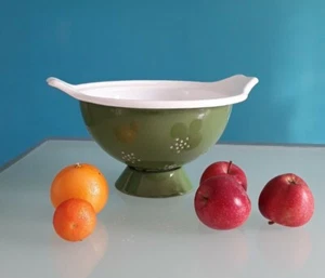 "F. LLIONOFRI" scolapasta vintage,smalto e ferro,colore bianco e verde, d.27 cm - Foto 1 di 6