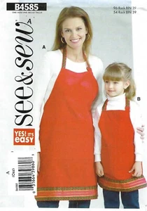 Butterick See & Sew B4585 Adult's & Child's Full Aprons w Trim, Adjustable Neck - Picture 1 of 3
