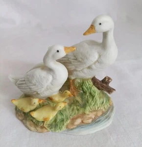Homco Familia Gansos Figuras Bebés Pegatina Original Par de Cerámica - Imagen 1 de 6