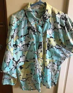 Hawaiian Print Womens Long Sleeve Shirt By Passion With Shell Buttons - Picture 1 of 8