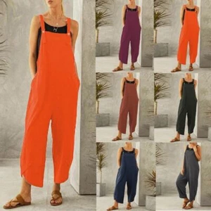 Plus Size Womens Dungarees Playsuits Trousers Ladies Overalls Baggy Jumpsuits UK - Picture 1 of 17