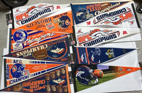Vintage and Modern Denver Broncos Pennant Lot NFL Football Super Bowl John Elway Cover