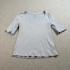 Maeve Anthro Shirt Woman S Blue Ribbed Stretch Short Sleeve Scoop Neck Basic Y2K - Picture 1 of 8