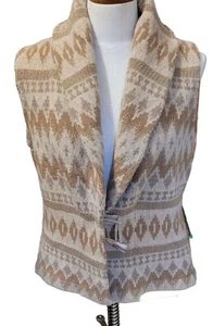 Ralph Lauren Suroeste Azteca De Colección Crema Tostado Suéter Chal Chaleco Cuerno Lana L - Imagen 1 de 7