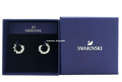 NEW 100% Auth SWAROVSKI Rhodium White Crystals Millenia Hoop Earrings 5632467 - Image 1 of 4