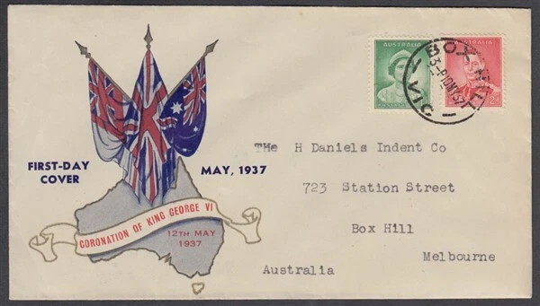 AUSTRALIA 1937 KGVI CORONACIÓN ESCASO PRESTIGIO/FDC ILUSTRADO (ID:111/D63062) Foto 1 de 1