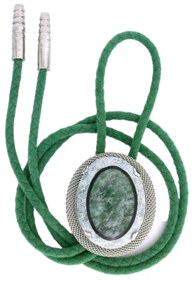 Corbata Bolo Moss Agate 40x30 Ovalada Personalizada Cabujón Color Plata Malla EPBT260/9724 Foto 1 de 2