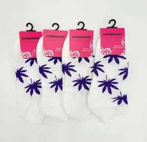 Everbright 4 pairs Weed Leaf Socks Women Teens Low Cut Size 9-11 Color White - Picture 1 of 7