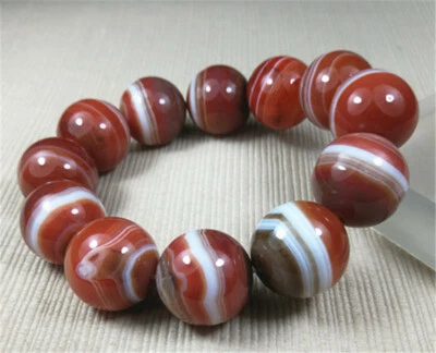 Brazalete de cuentas de jadeíta de ágata natural biografía tibetana rara antigua de 20 mm Foto 1 de 4