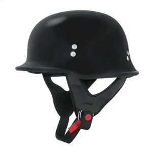 DOT German Style Half Face Motorcycle Helmet Chopper Cruiser Biker WW2 - Black - Picture 1 of 3