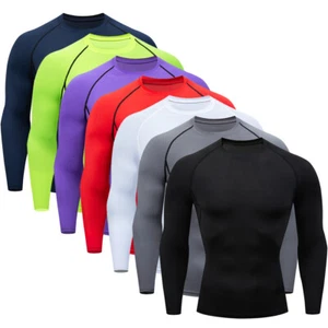 Men's Compression Shirt Base-Layer Sports Tops Long-Sleeve Gym Cool Dry Running - Picture 1 of 16