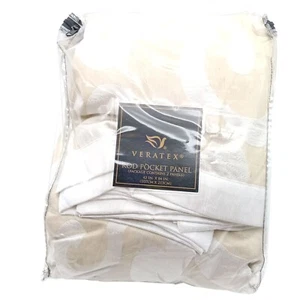 Veratex Tan and White Drapery, Olivea Rod Pocket Panel Set Curtains, Elegant Vin - Picture 1 of 5