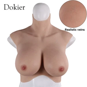 Dokier Realistic Silicone Breast Forms Breastplate Fake Boobs With Veins B-H Cup - Picture 1 of 12