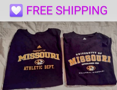 Lot of 2 Adidas University of Missouri Tigers T Shirt Adult 2XL Black Cover