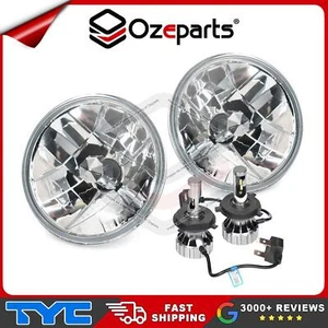Set Pair LH+RH 7" Inch Round Universal Semi Seal Headlights + H4 LED V2 Globes - Picture 1 of 7