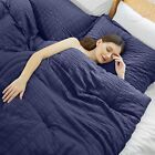 Cosybay King Comforter Set - 3 Pieces Seersucker Bedding Comforter Set, Navy Blu