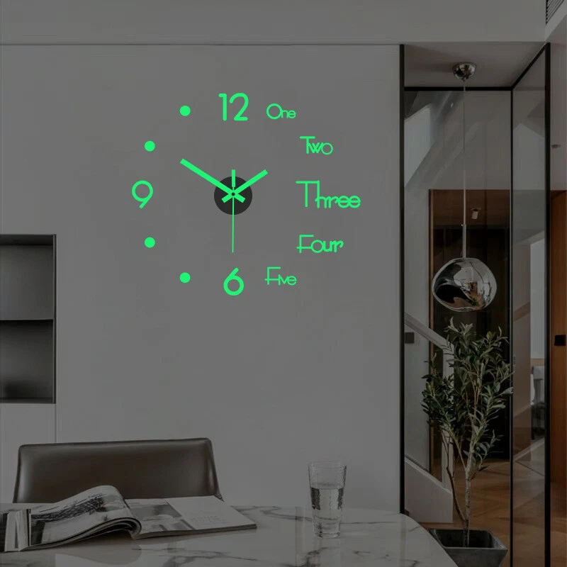 Reloj de noche de cuarzo de pared hágalo usted mismo 3D para decoración del hogar grande luminoso que brilla en la oscuridad Foto 1 de 4